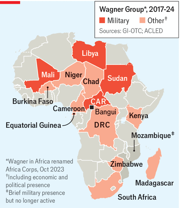 map of russia and the africa corps control in africa