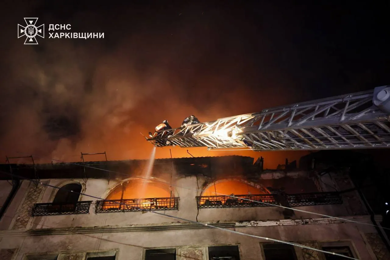 Ukraine apartment building burning from shaed drone