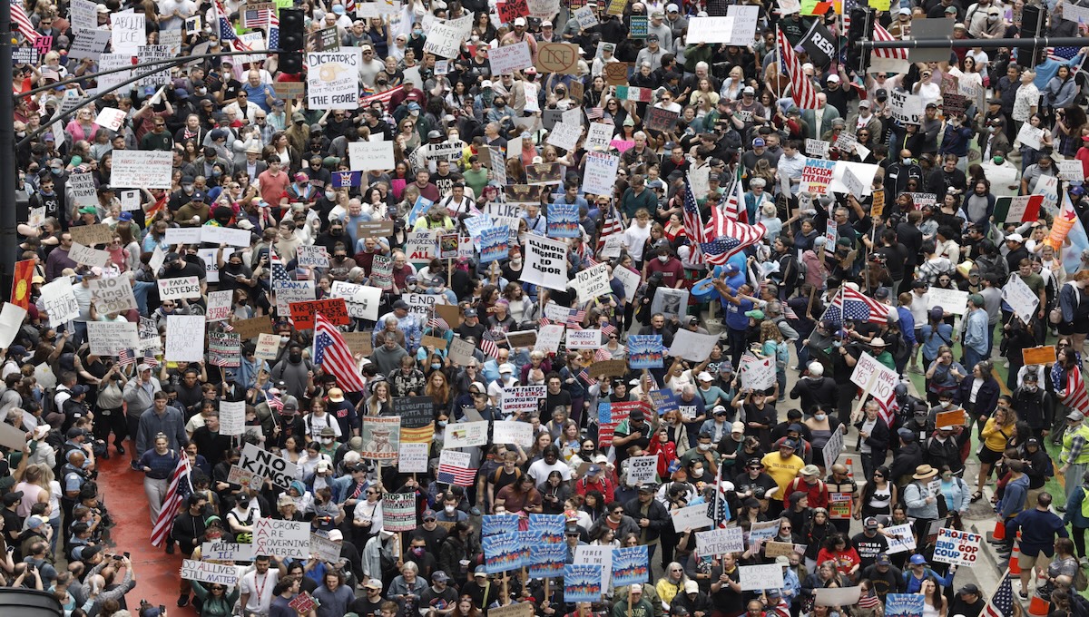 overhead view of no kings protest