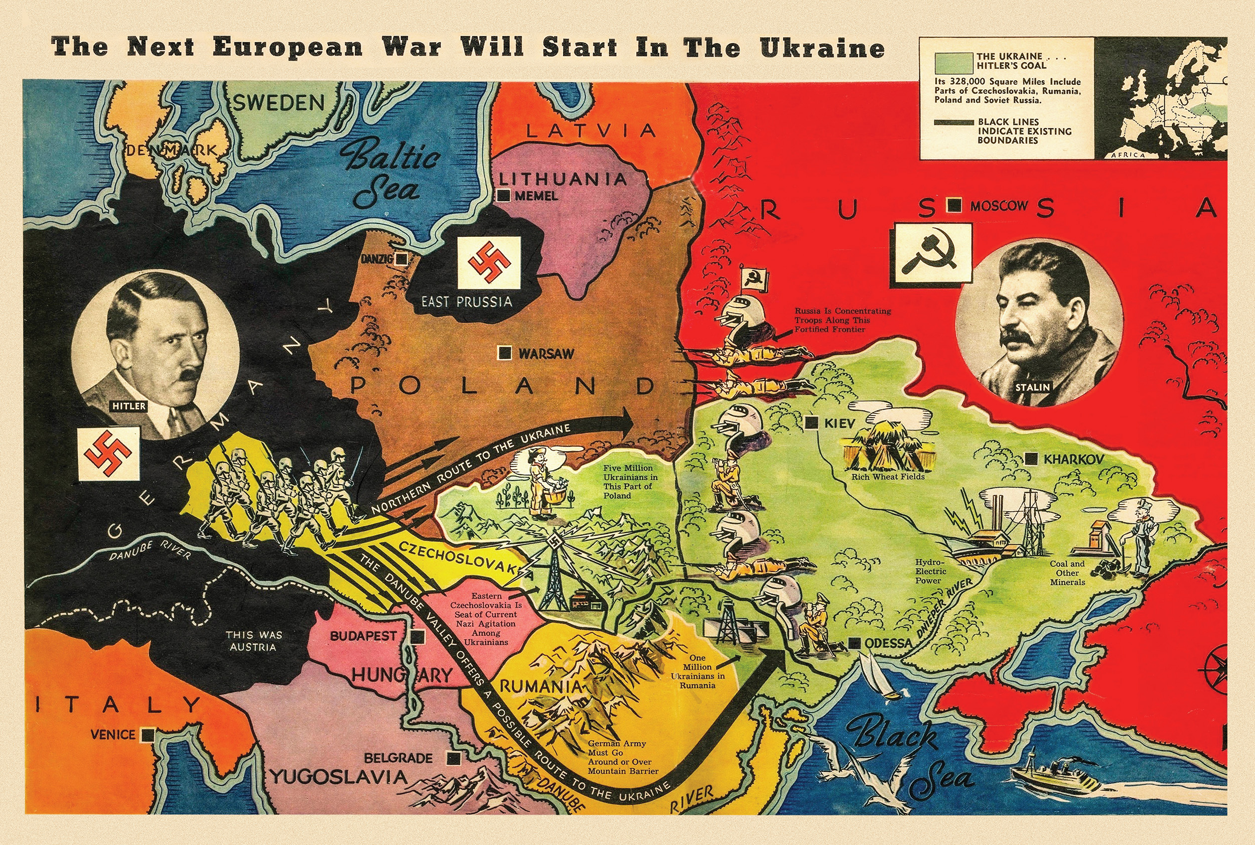 ukraine map durring ww2 showing germany and russia